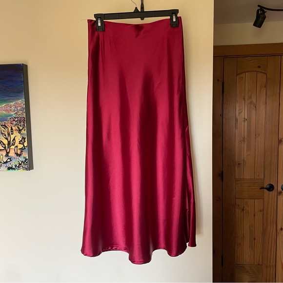 Ruby Red Satin Slip Midi Skirt Medium - Picture 1 of 7